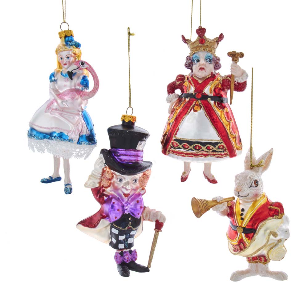 Alice In Wonderland Glass Ornament 5.5" Set of 4