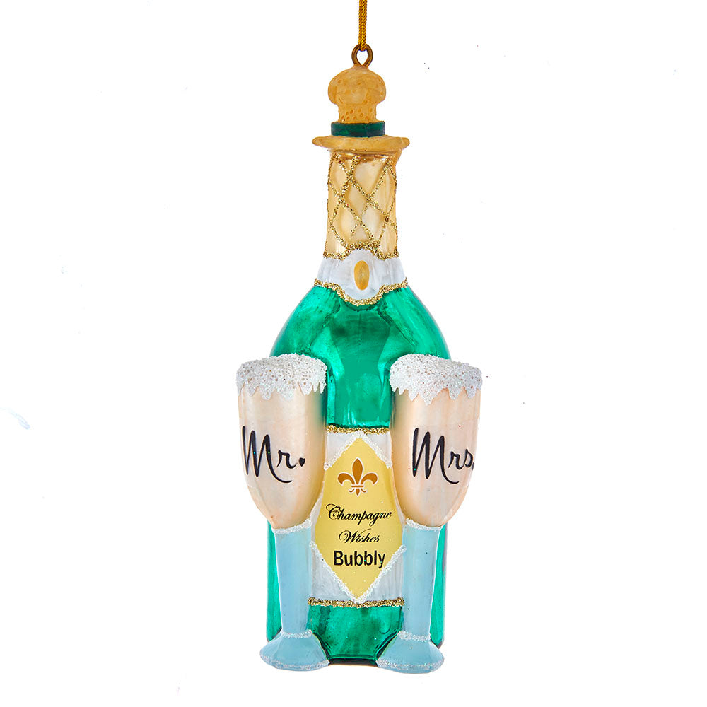 Wedding Champagne Bottle with Glasses Glass Ornament 5"