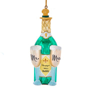 Wedding Champagne Bottle with Glasses Glass Ornament 5"