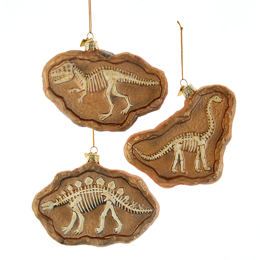 Dinosaur Fossil Glass Ornament 5" Set of 3