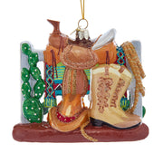 Western Scene Glass Ornament 4.75"