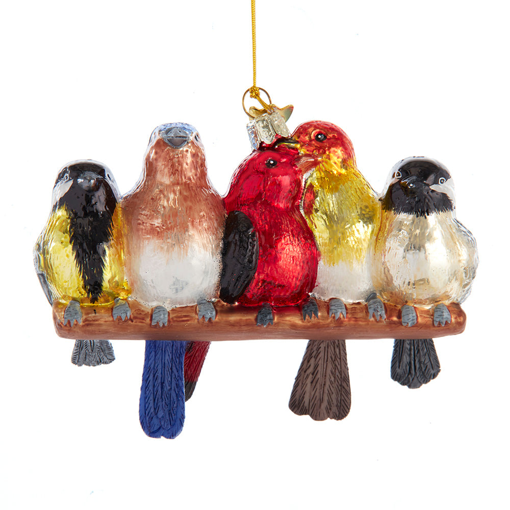 Songbirds on a Branch Glass Ornament 5"