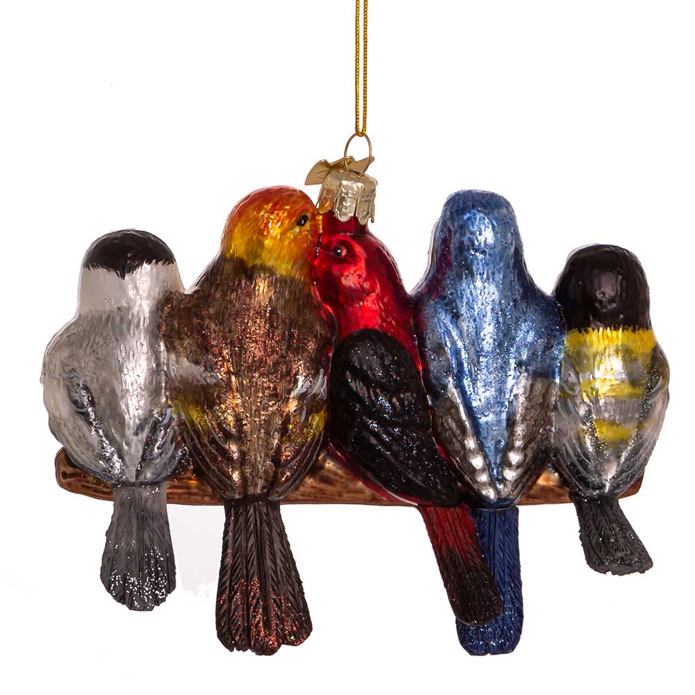 Songbirds on a Branch Glass Ornament 5"