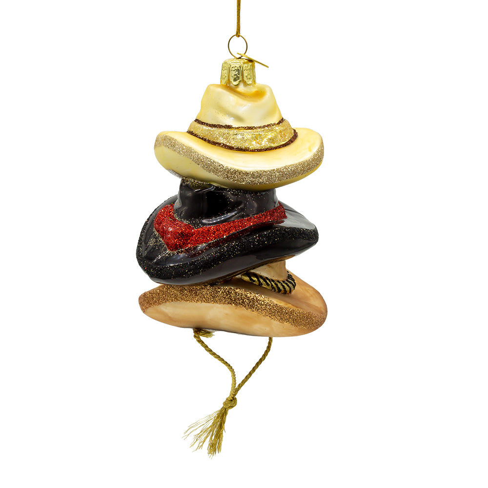 Stacked Western Hats Glass Ornament 4.5"