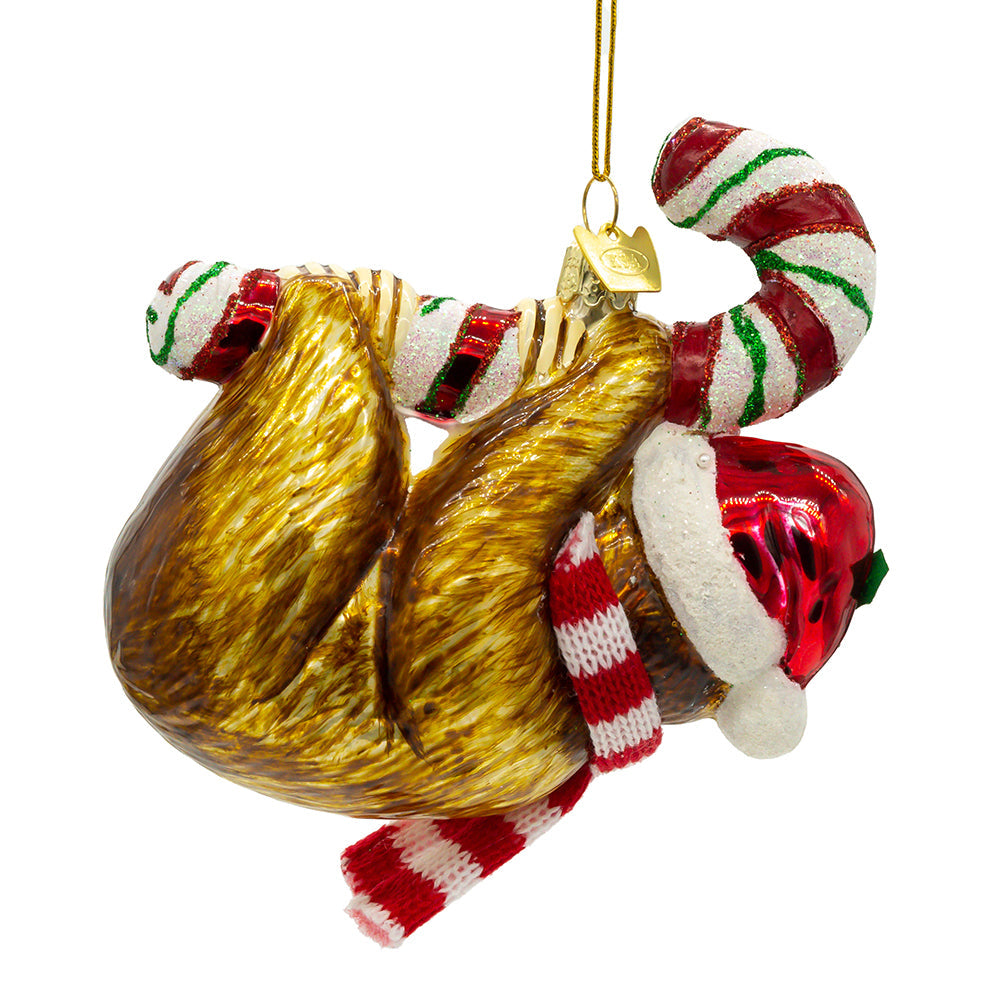 Sloth with Candy Cane Ornament 4.75"