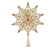 White & Gold Star with Royal Jewels 10 Point Tree Topper 16.5"