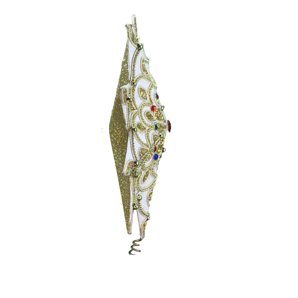 White & Gold Star with Royal Jewels 10 Point Tree Topper 16.5"