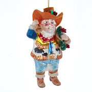 Cowboy Santa Glass Ornament 5.75"