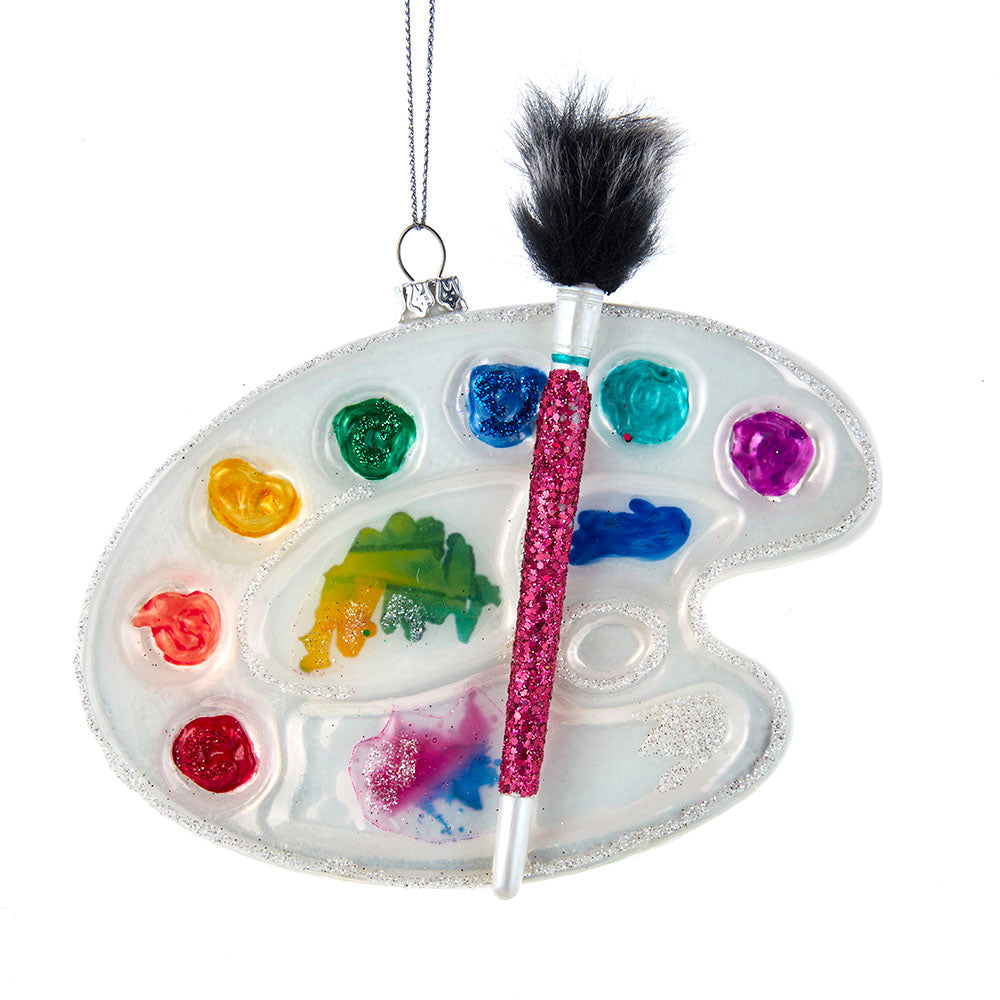 Water Color Palette & Brush Glass Ornament 5"