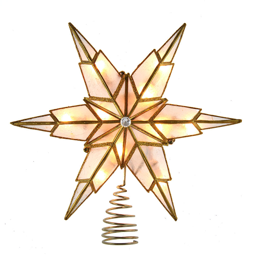 Gold Capiz Star 10 Light 6 Point Tree Topper 9"