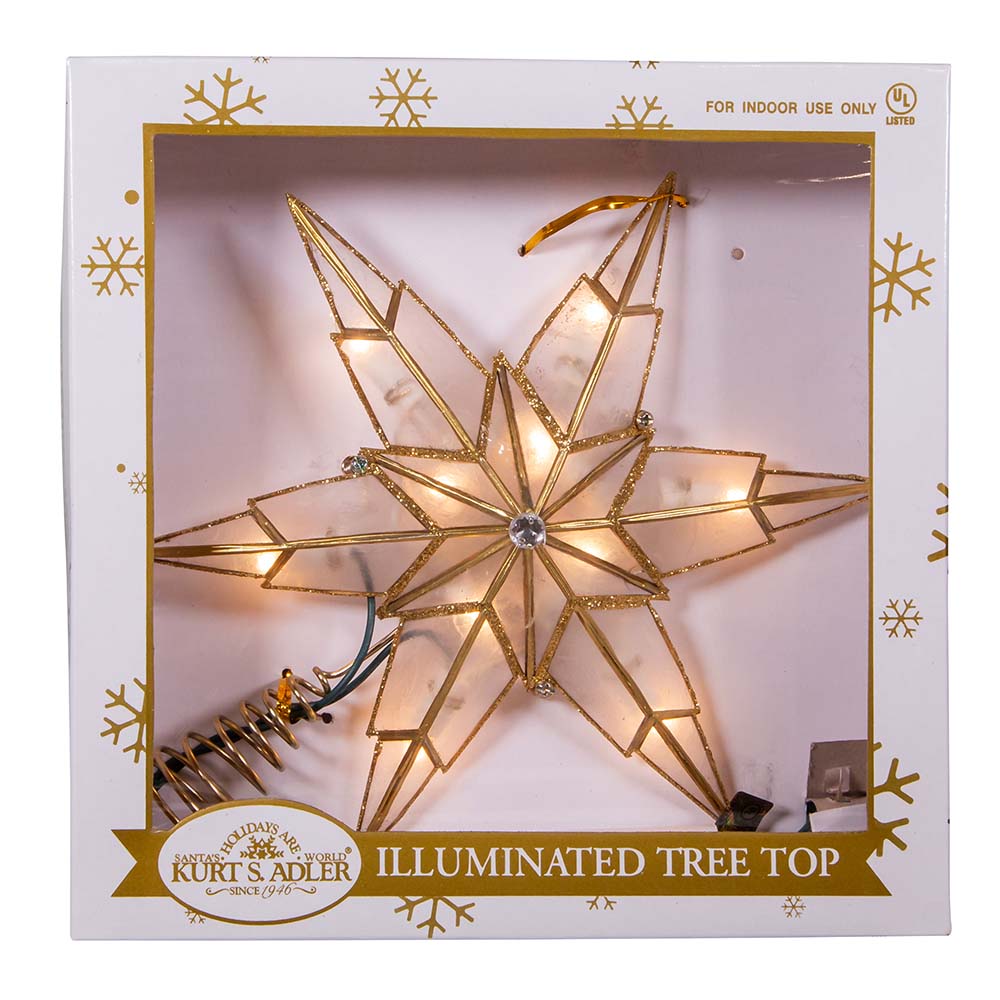 Gold Capiz Star 10 Light 6 Point Tree Topper 9"