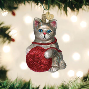 Grey/Red Playful Kitten Ornament