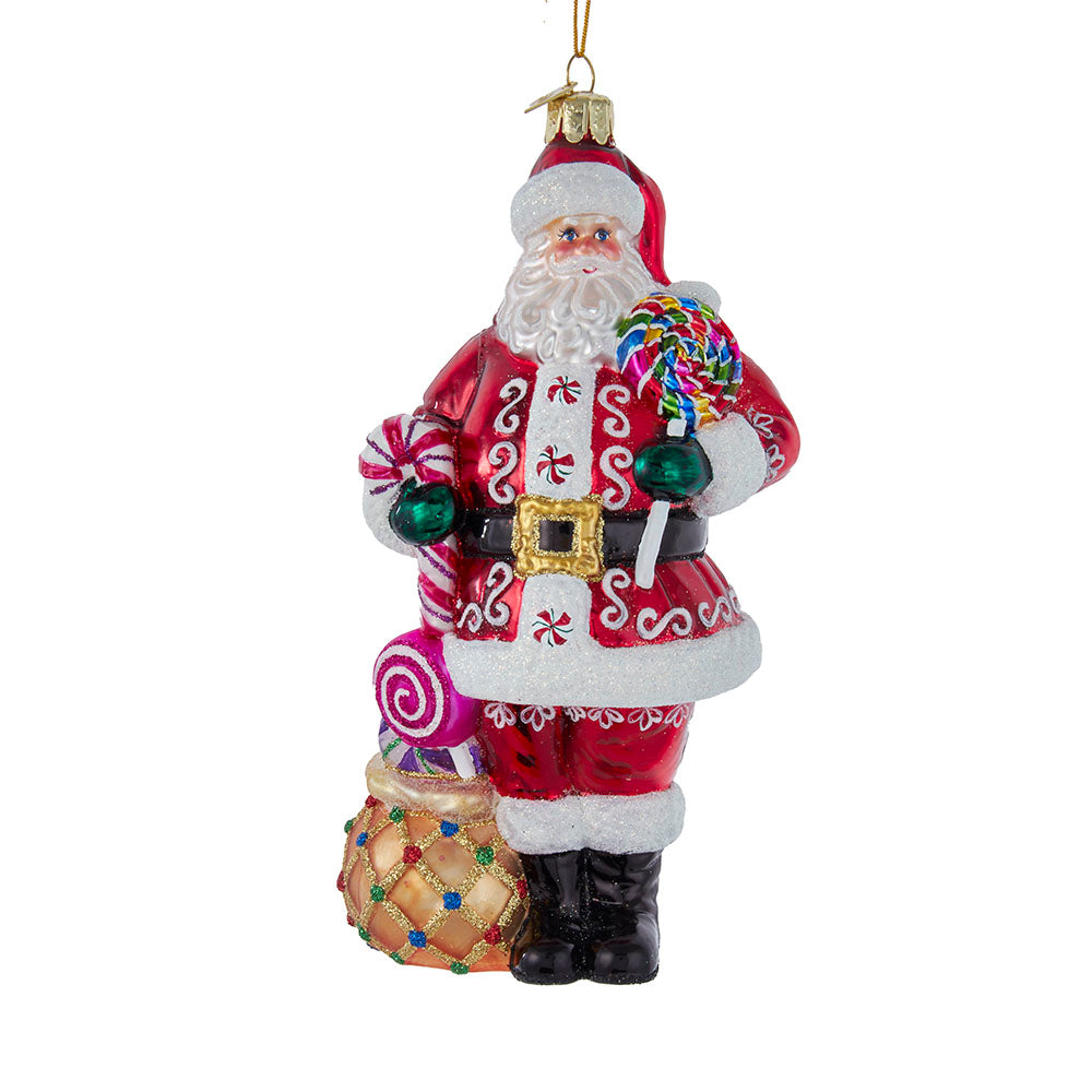 Bellissimo Santa Candy with Candy Glass Ornament 7"