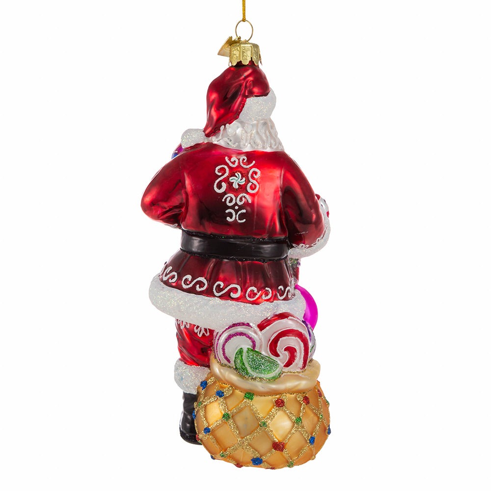 Bellissimo Santa Candy with Candy Glass Ornament 7"