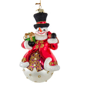 Bellissimo Snowman with Top Hat Glass Ornament 7"