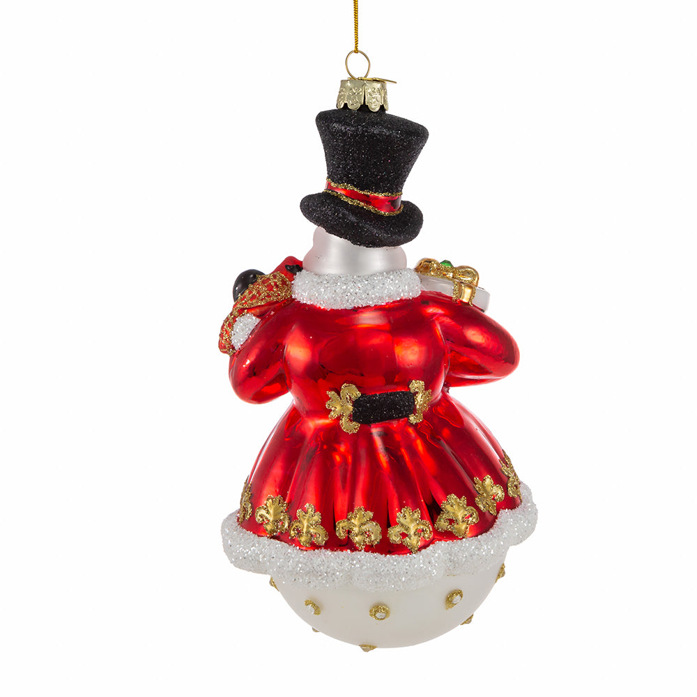 Bellissimo Snowman with Top Hat Glass Ornament 7"