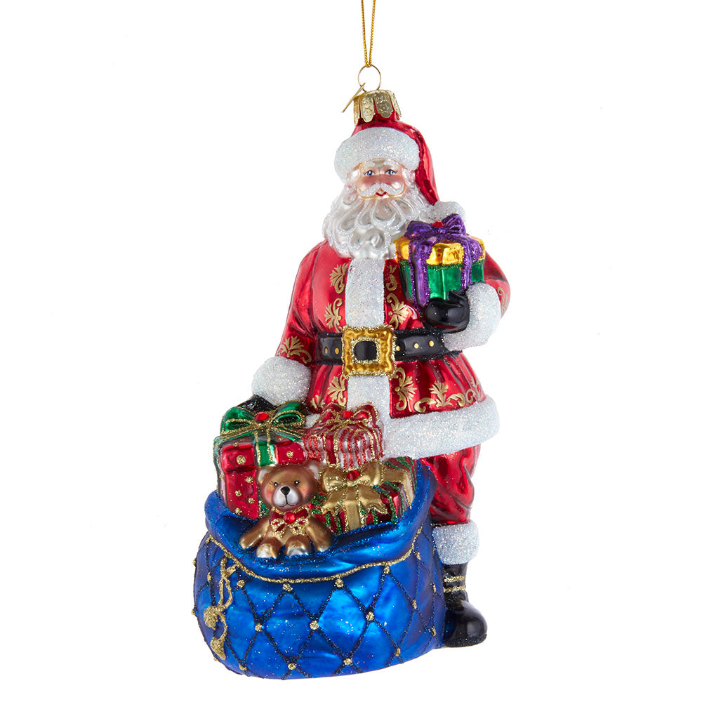 Bellissimo Santa with Toys and Gifts Glass Ornament 7"