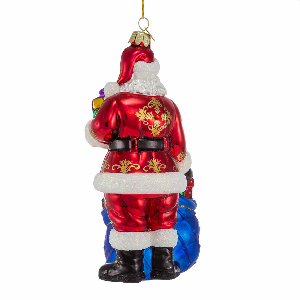 Bellissimo Santa with Toys and Gifts Glass Ornament 7"