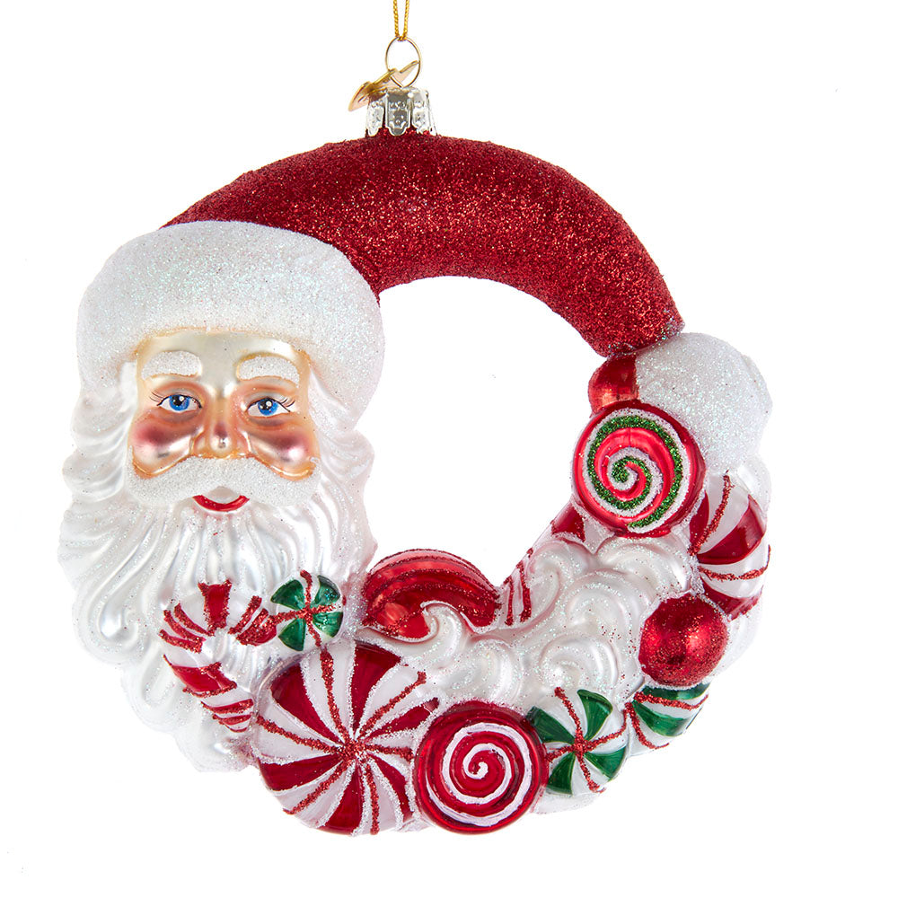 Bellissimo Santa Candy Wreath Glass Ornament 7"