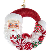 Bellissimo Santa Candy Wreath Glass Ornament 7"