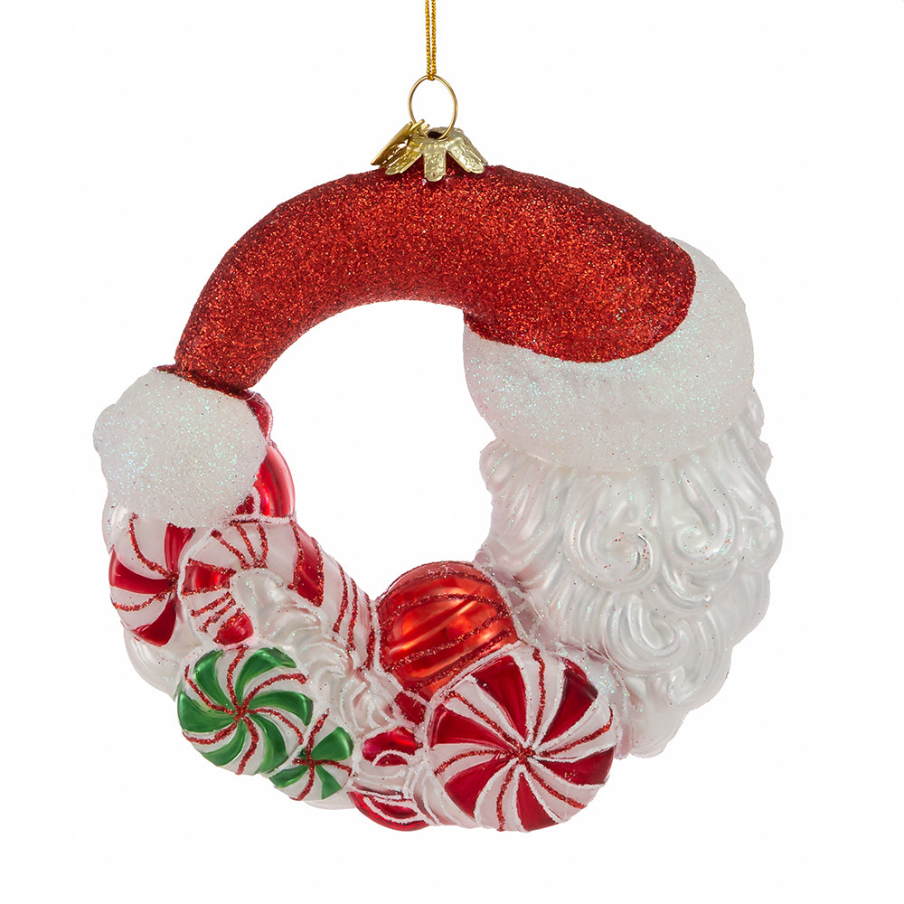 Bellissimo Santa Candy Wreath Glass Ornament 7"