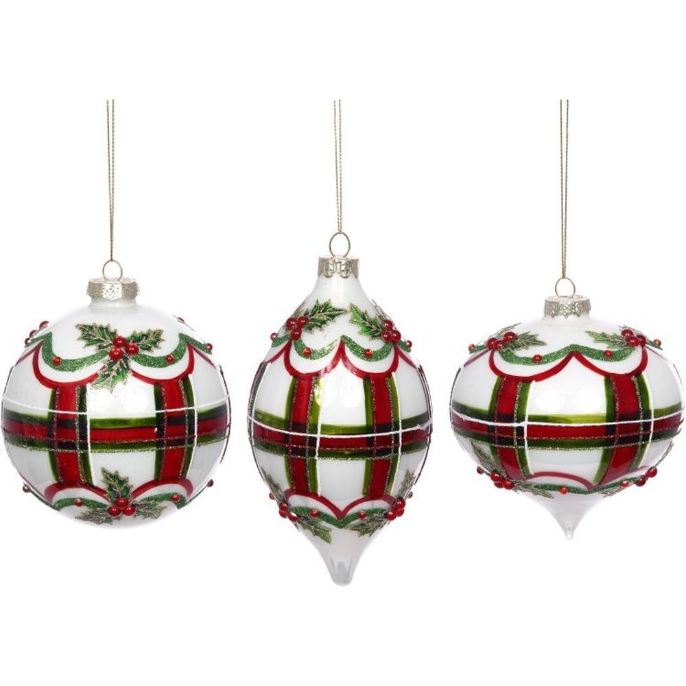 Red & Green Swirl Ornament 4" Set of 3