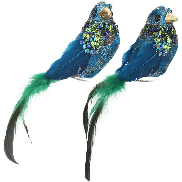 Sparkling Bird Ornament 6 x 3" Set of 2 Assorted