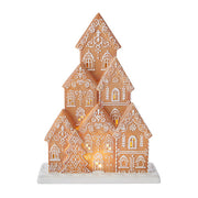 White Icing Lighted Gingerbread Layered House 15.5"