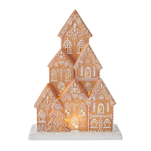 White Icing Lighted Gingerbread Layered House 15.5"