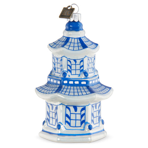 Blue and White Pagoda Ornament 4.25"