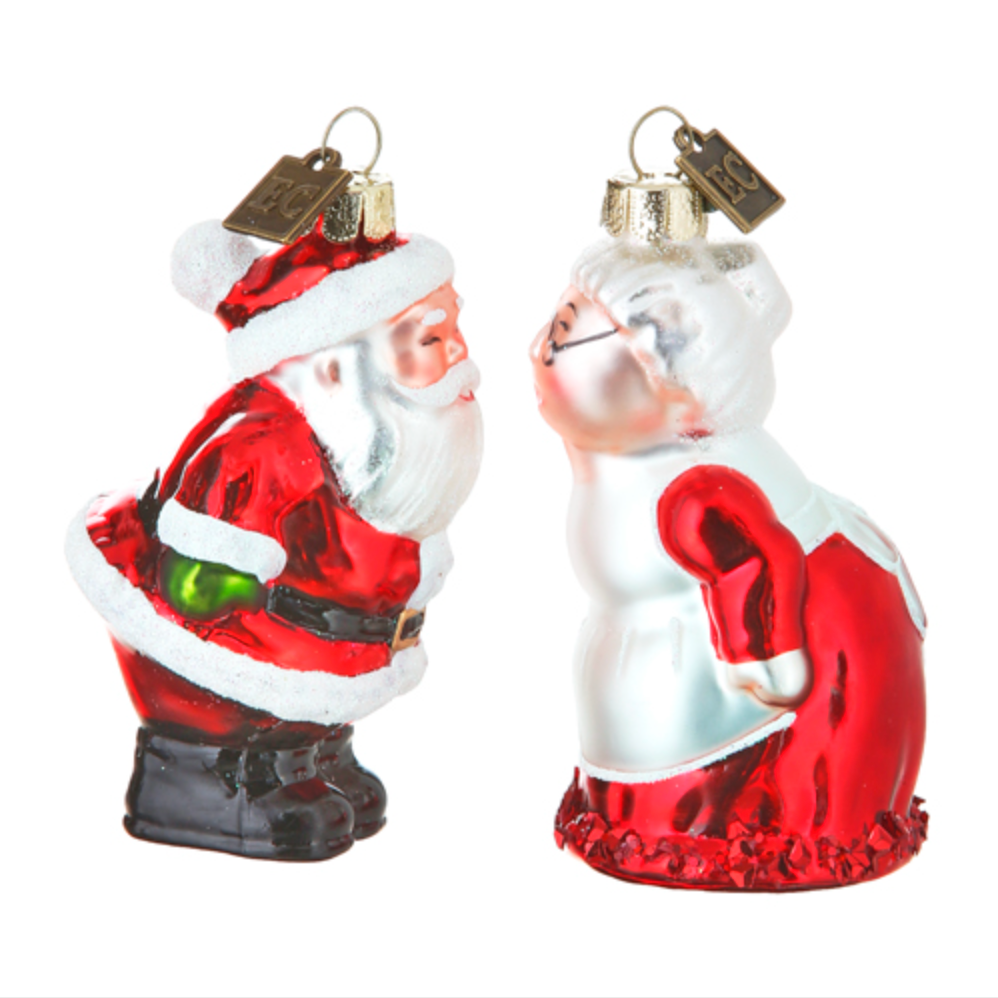 Kissing Couple Mr. & Mrs. Claus Ornament 3.5" Set of 2
