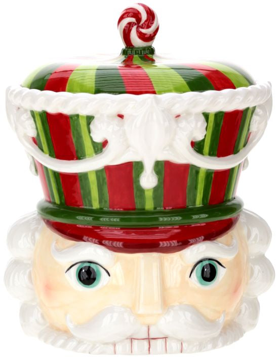 Nutcracker Head Jar Red and Green 10 Inches