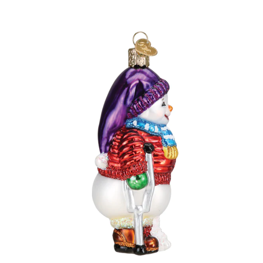 Snowman With Crutches Ornament