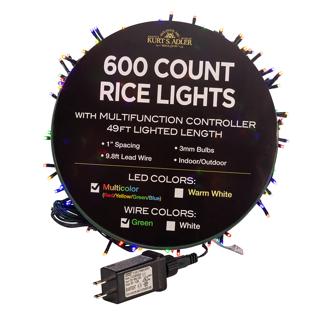 Multi-Color LED Rice Light Set 600 Light 49' Length