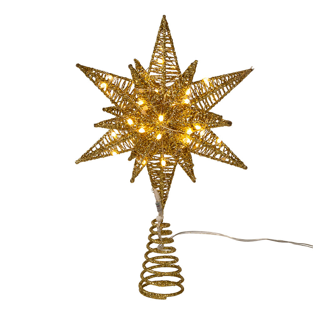 Pre-Lit LED Gold Starburst Tree Topper 11"