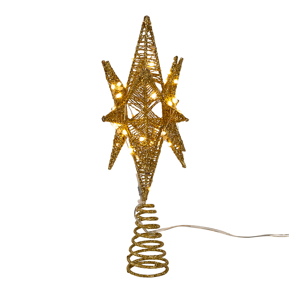 Pre-Lit LED Gold Starburst Tree Topper 11"