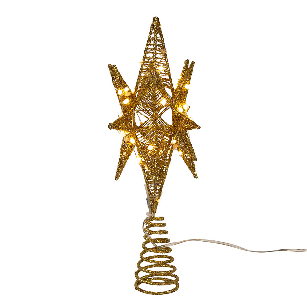 Pre-Lit LED Gold Starburst Tree Topper 11"