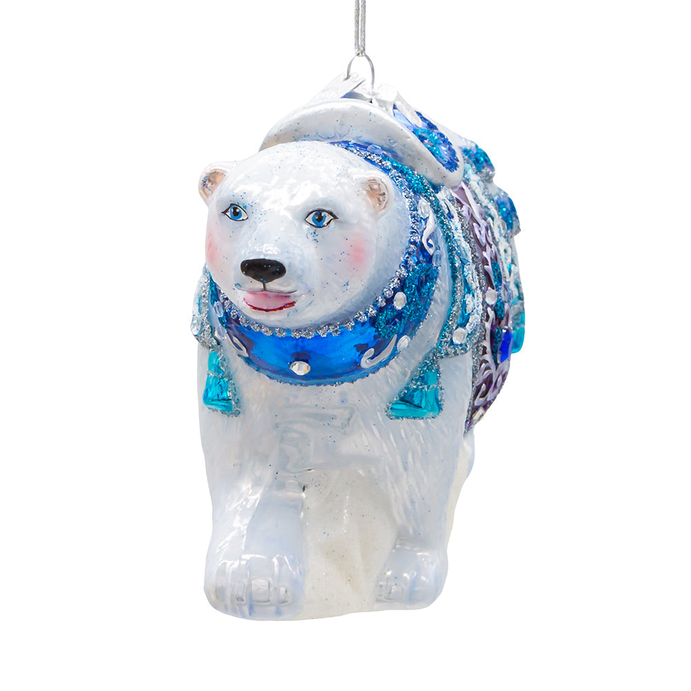 Bellissimo Polar Bear Glass Ornament 7"
