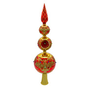 Bellissimo Red & Gold Glass Finial Tree Topper 15.75"