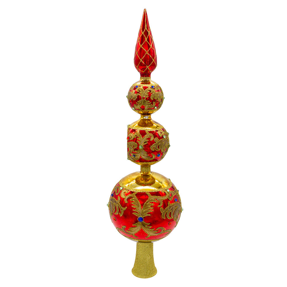 Bellissimo Red & Gold Glass Finial Tree Topper 15.75"