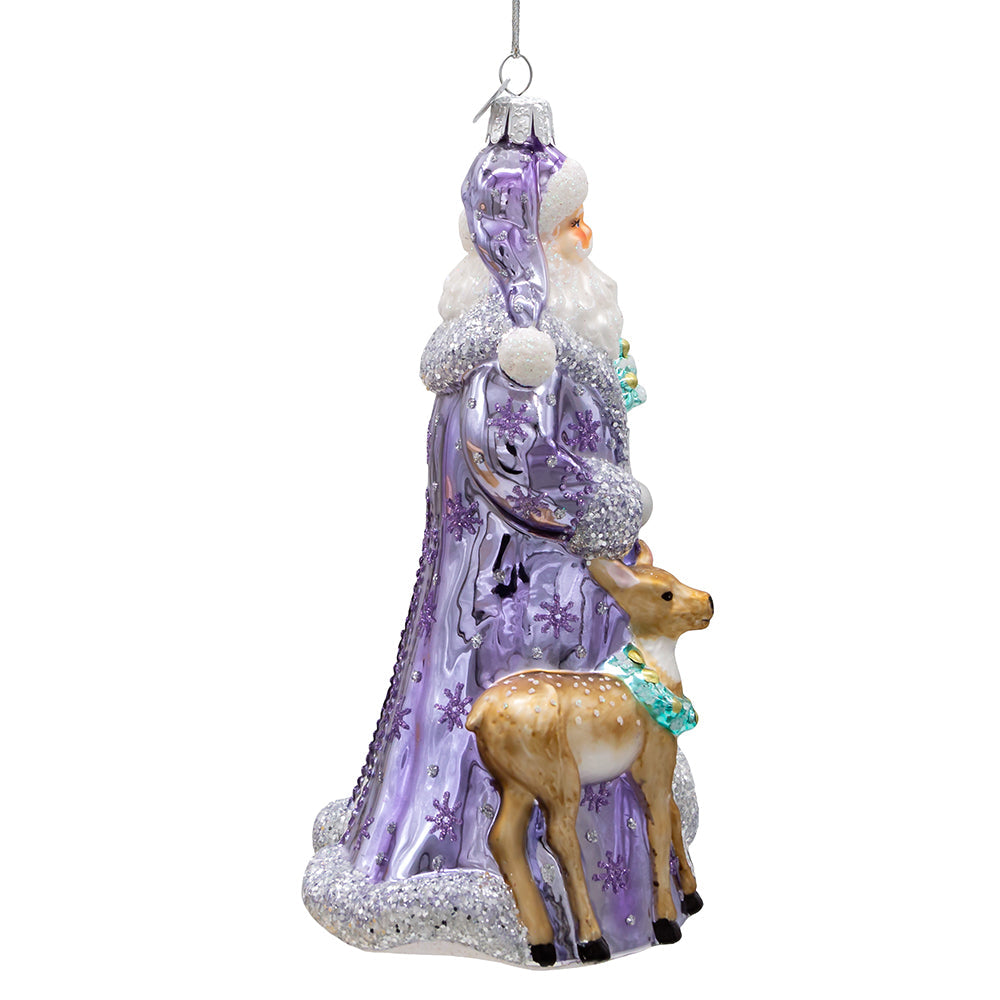 Bellissimo Periwinkle Santa Glass Ornament 7"