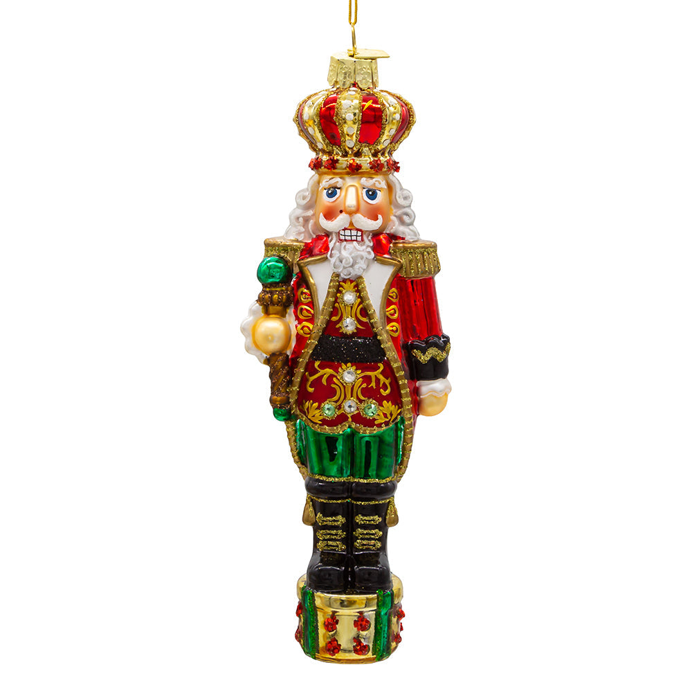 Bellissimo King Nutcracker Glass Ornament 7"