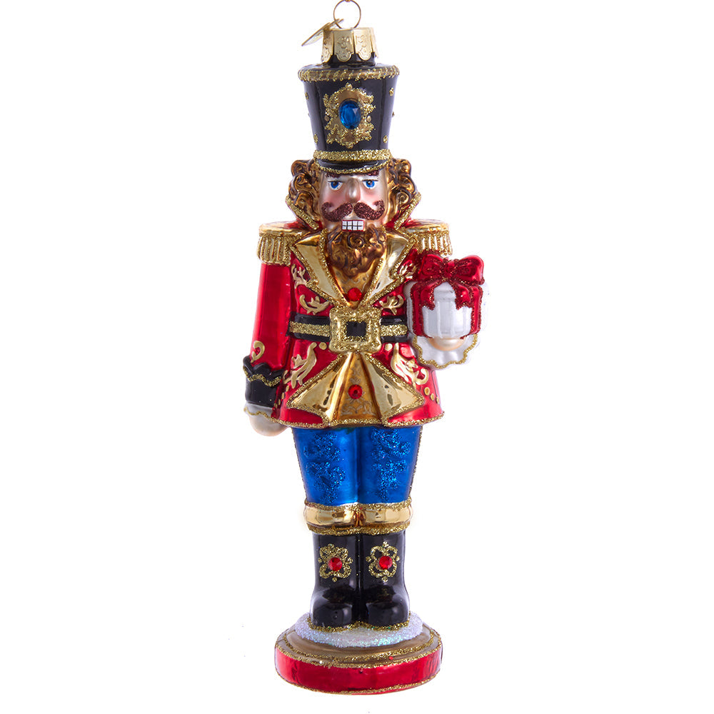 Bellissimo Nutcracker with Gift Glass Ornament 7"