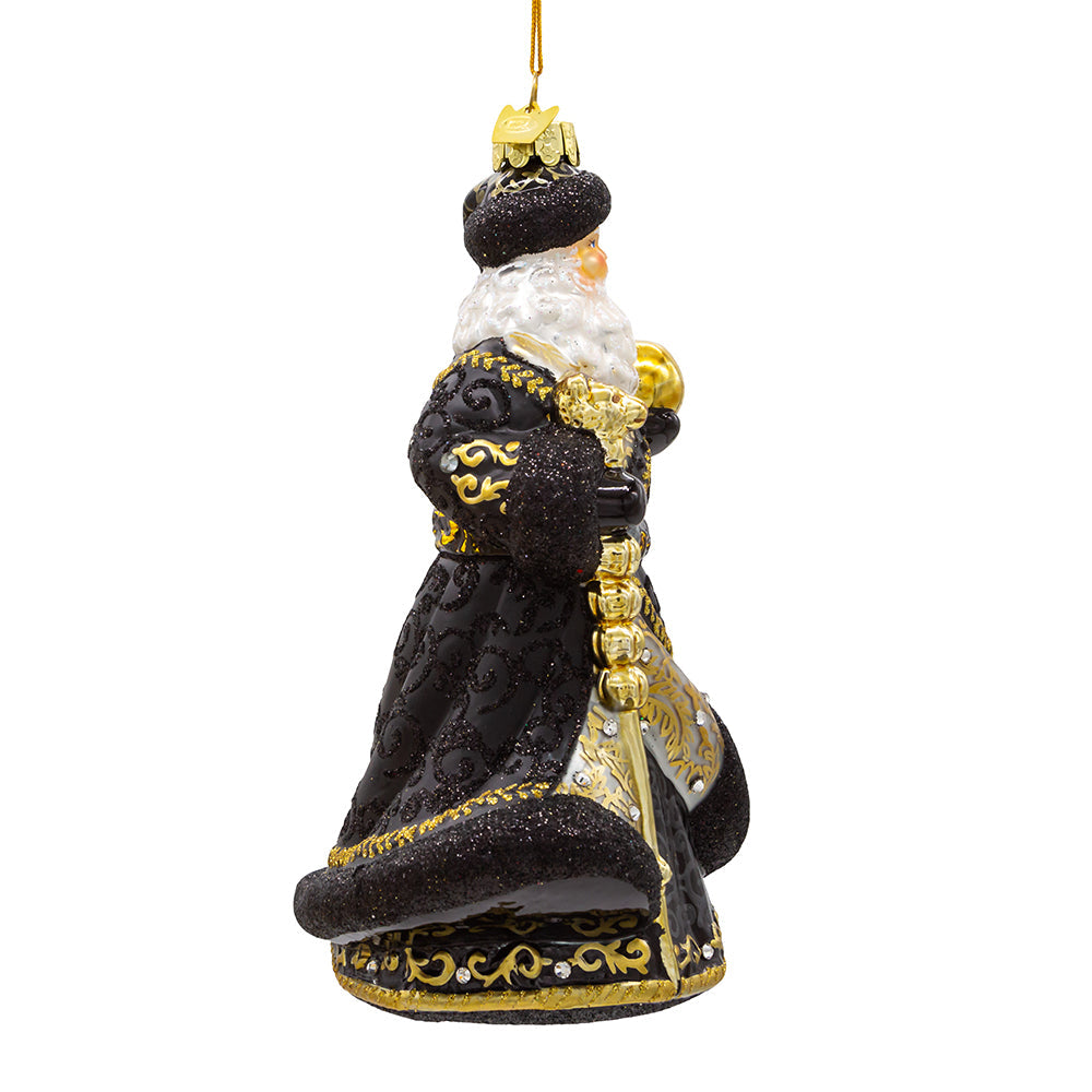 Bellissimo Santa Midnight Black Glass Ornament 7"