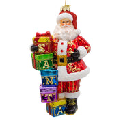 Bellissimo Santa & Gift Boxes Glass Ornament 7"