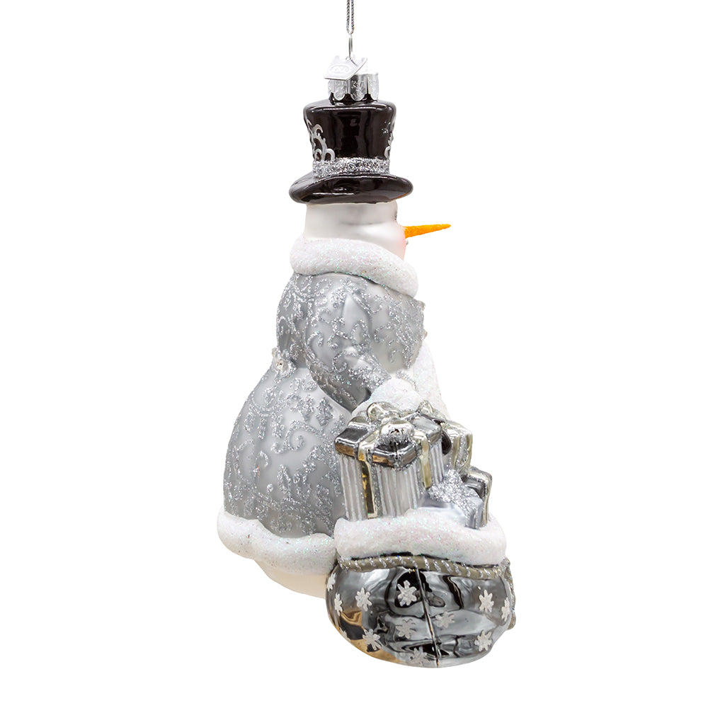 Bellissimo Silver Snowman Glass Ornament 7"