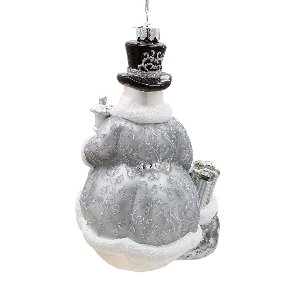 Bellissimo Silver Snowman Glass Ornament 7"