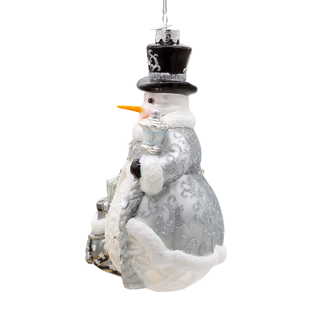 Bellissimo Silver Snowman Glass Ornament 7"