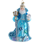 Bellissimo Under The Sea Santa with Staff & Shell Glass Ornament 7"