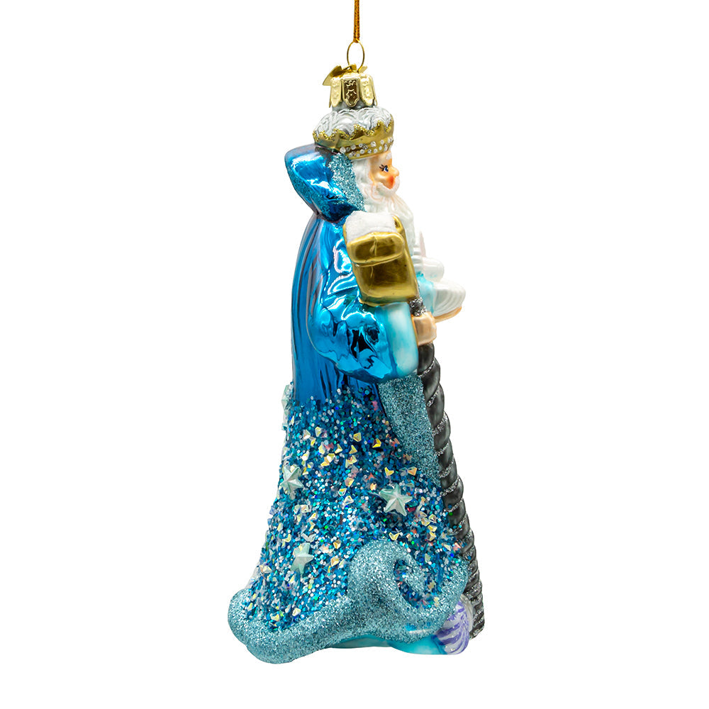 Bellissimo Under The Sea Santa with Staff & Shell Glass Ornament 7"